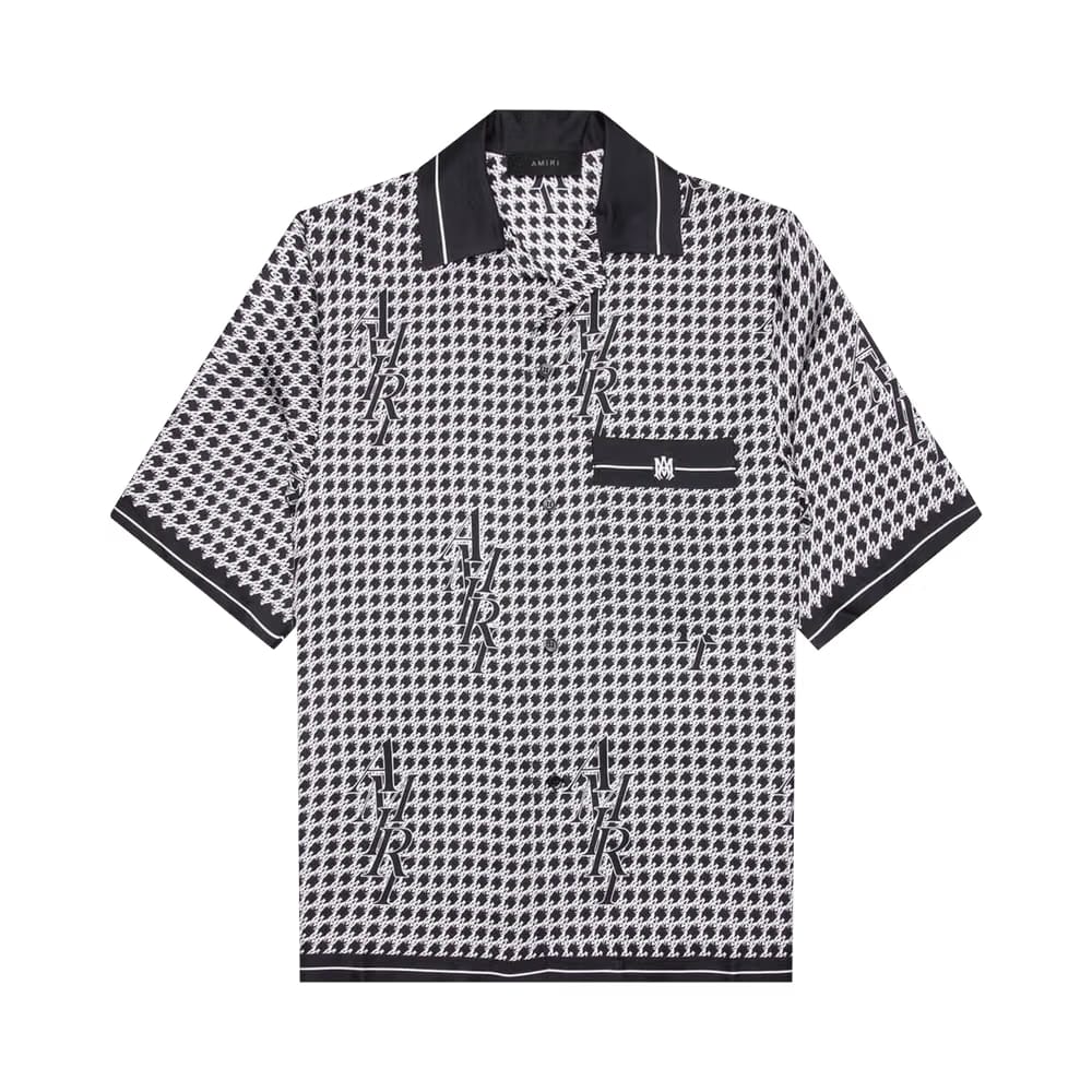 Amiri Houndstooth Bowling Shirt Black