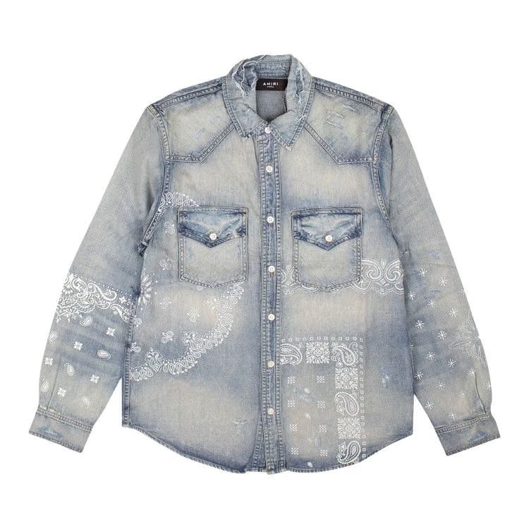 Amiri Screen Print Bandana Shirt Blue