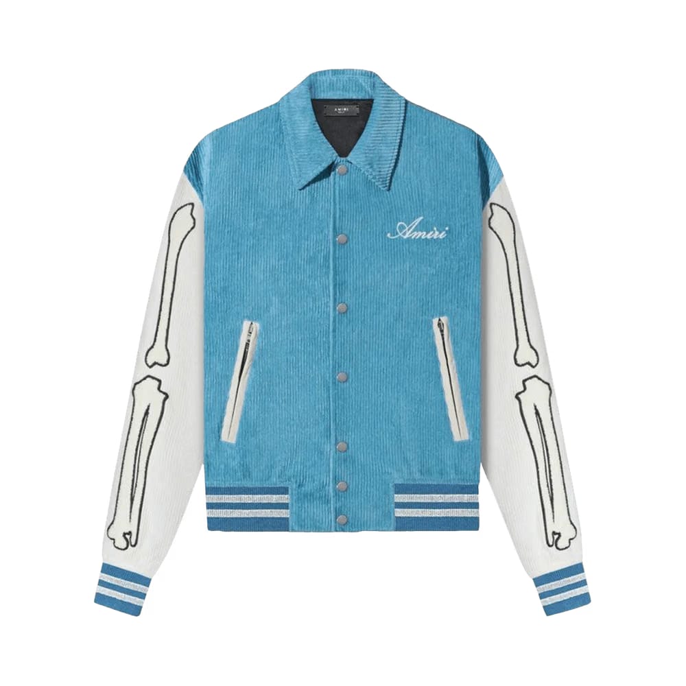 Amiri Corduroy Bones Varsity Jacket Carlori Blue