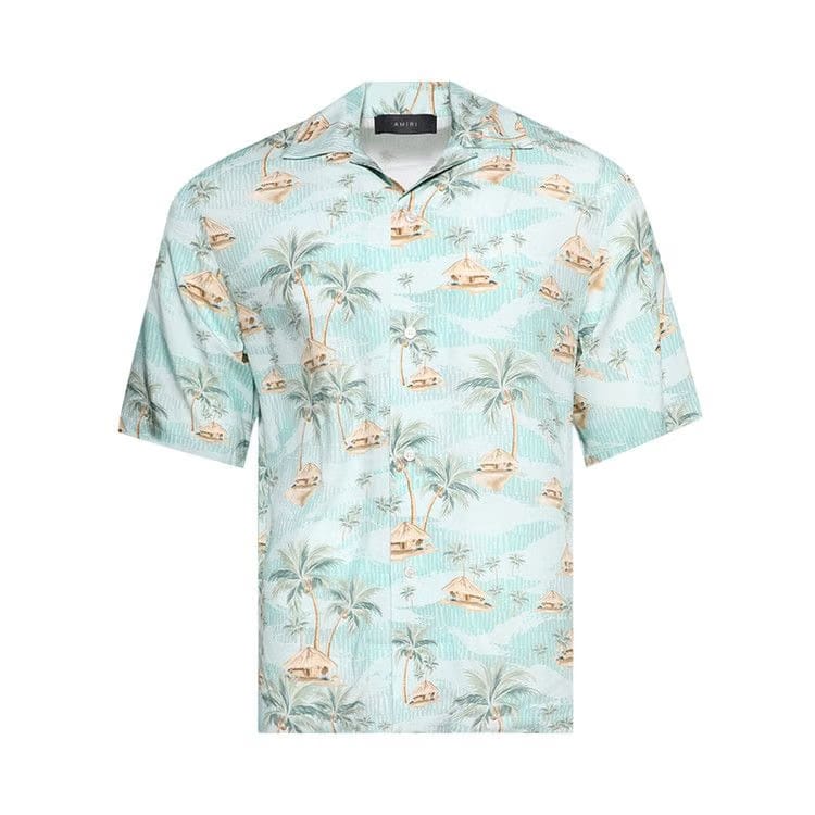 Amiri Repeat Palm Camp Shirt Surf Spray