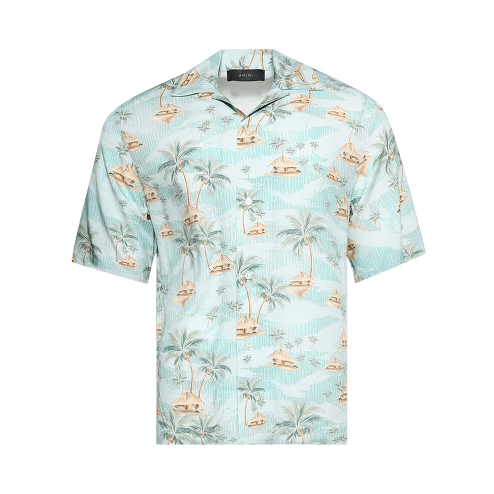 Amiri Repeat Palm Camp Shirt Surf Spray