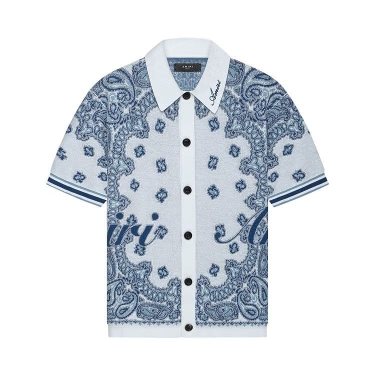 Amiri Bandana Shorts-Sleeve Polo White