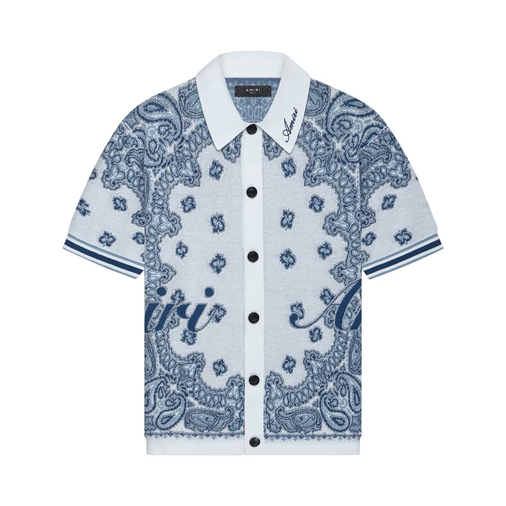Amiri Bandana Shorts-Sleeve Polo White