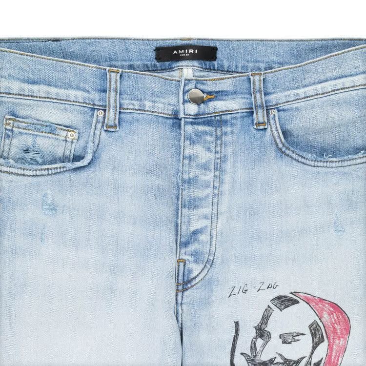 Amiri Zig Zag Skinny Jeans Light Indigo