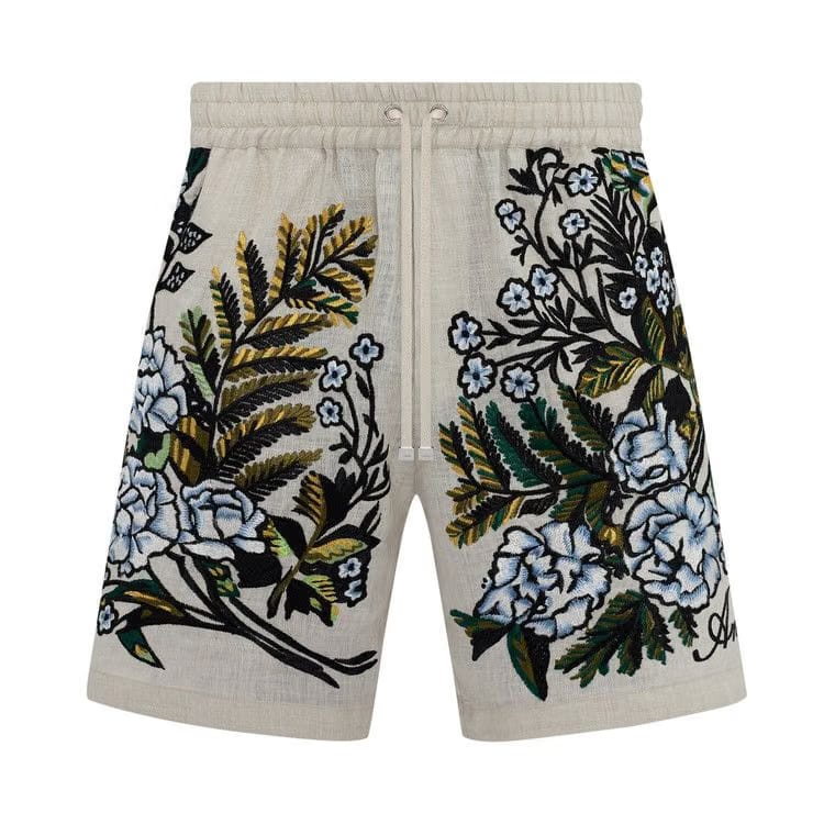 Amiri Embroidered Floral Shorts Alabaster