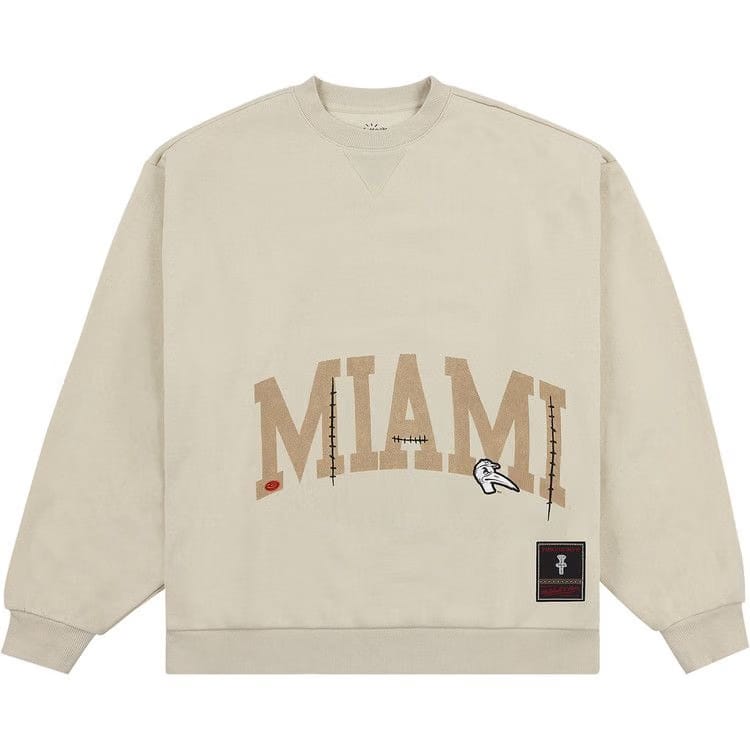 Cactus Jack by Travis Scott x Mitchell & Ness University Of Miami Crewneck Tan