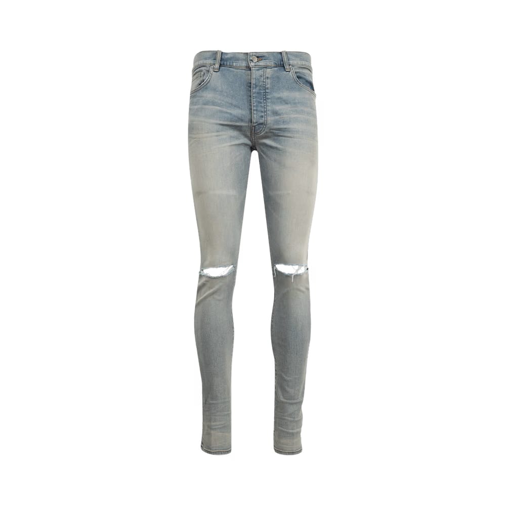 Amiri Leather Bones Appliqué Slash Jean Antique Indigo/White
