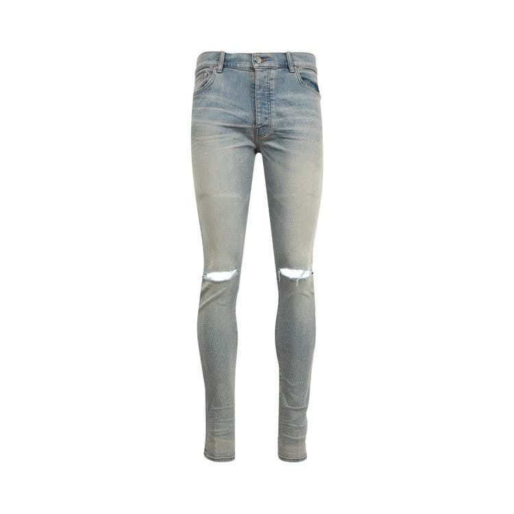 Amiri Leather Bones Appliqué Slash Jean Antique Indigo/White