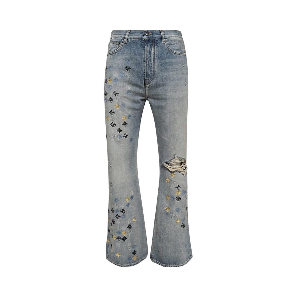 Amiri MA Quad Embroidered Flare Jeans Antique Indigo