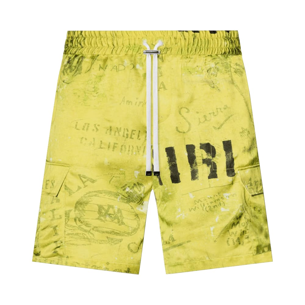Amiri Army Stencil Cargo Shorts Lime