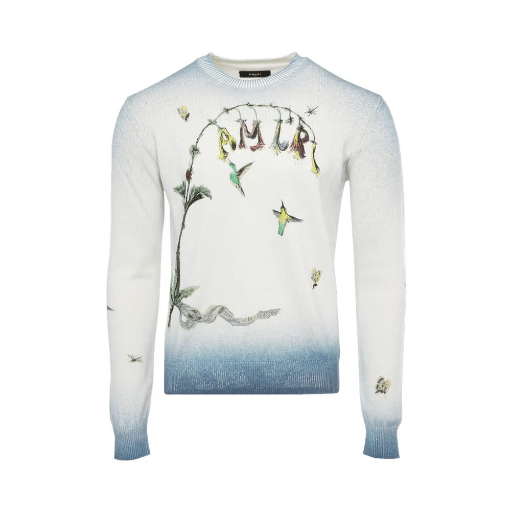 Amiri Embroidered Hummingbird Crew Blue