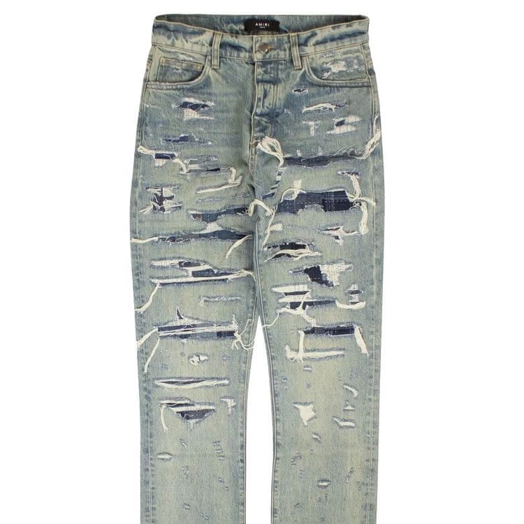 Amiri Relaxed Boro Repair Jeans Blue