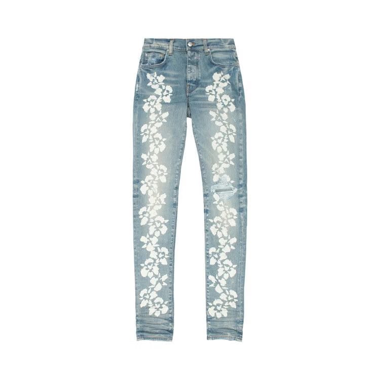 Amiri Hibiscus Stencil Jean Light Indigo