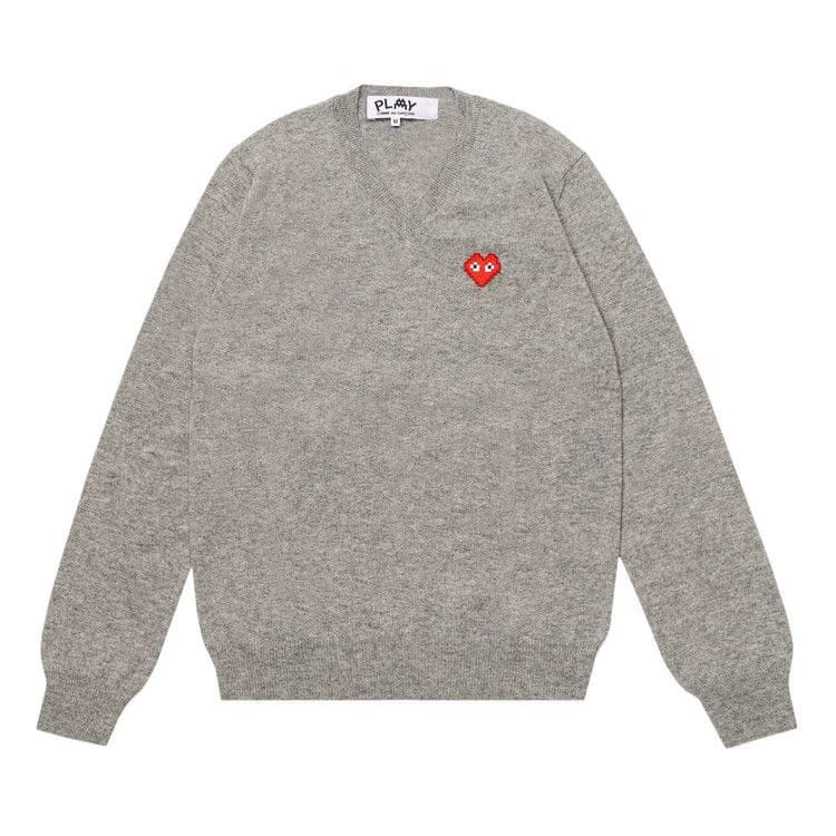 Comme des Garçons PLAY Heart V Neck Pullover Light Grey