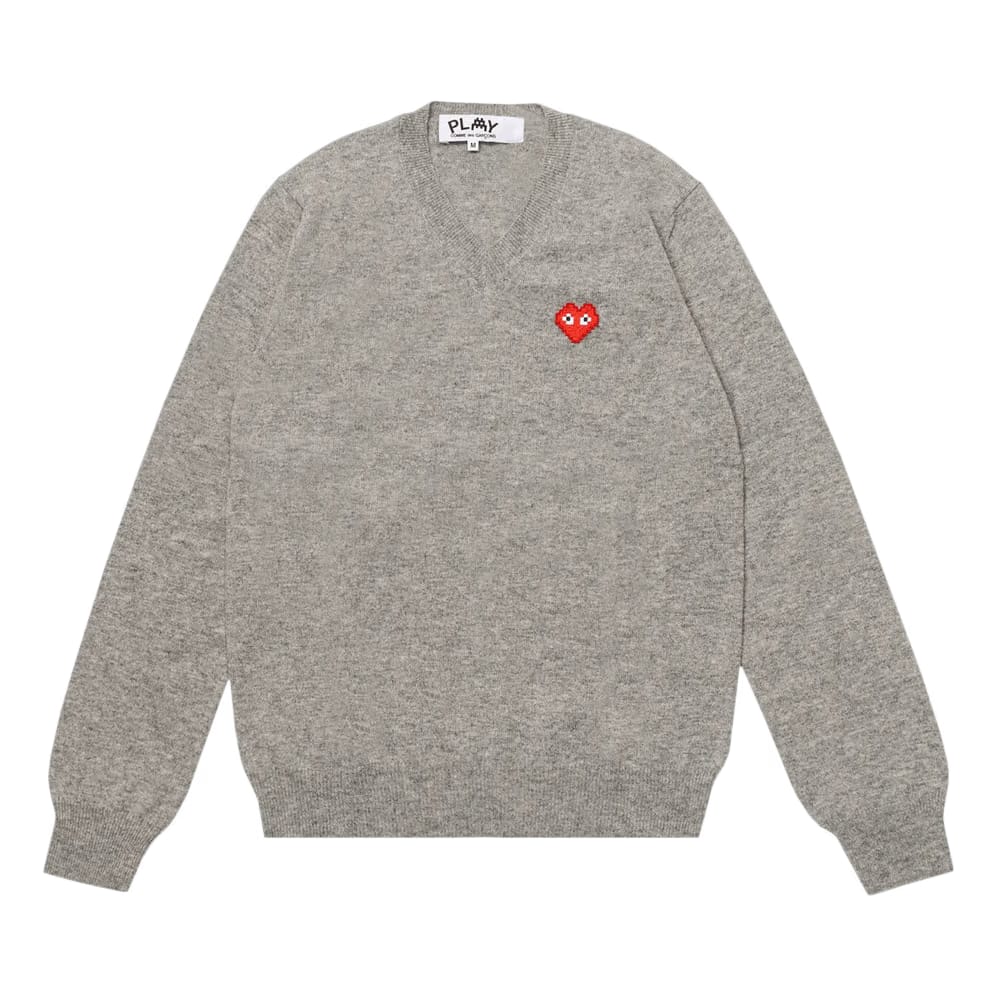 Comme des Garçons PLAY Heart V Neck Pullover Light Grey