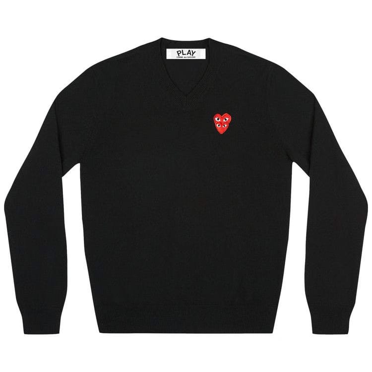 Comme des Garçons PLAY Double Heart V-Neck Sweater Black