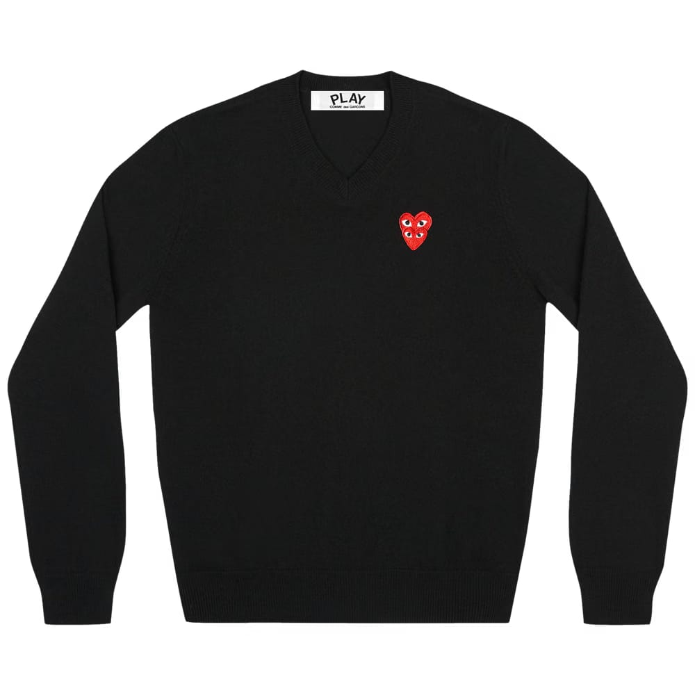 Comme des Garçons PLAY Double Heart V-Neck Sweater Black