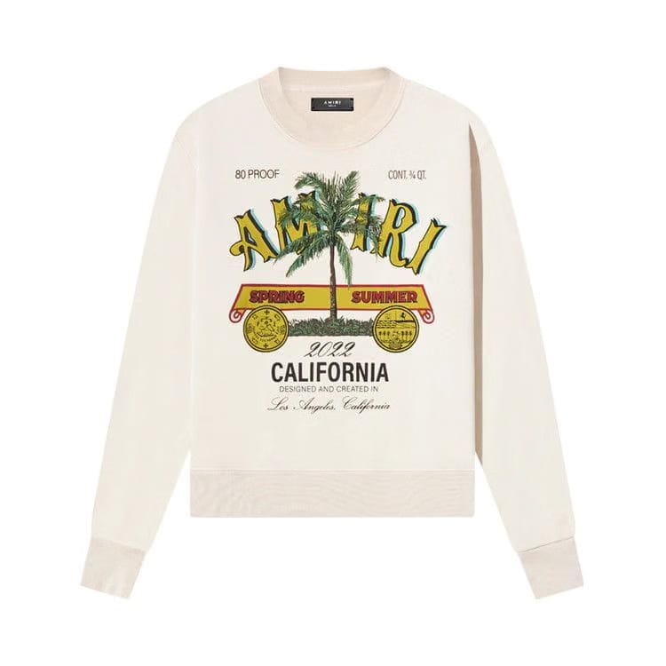 Amiri Rum Label Long-Sleeve Crew Almond