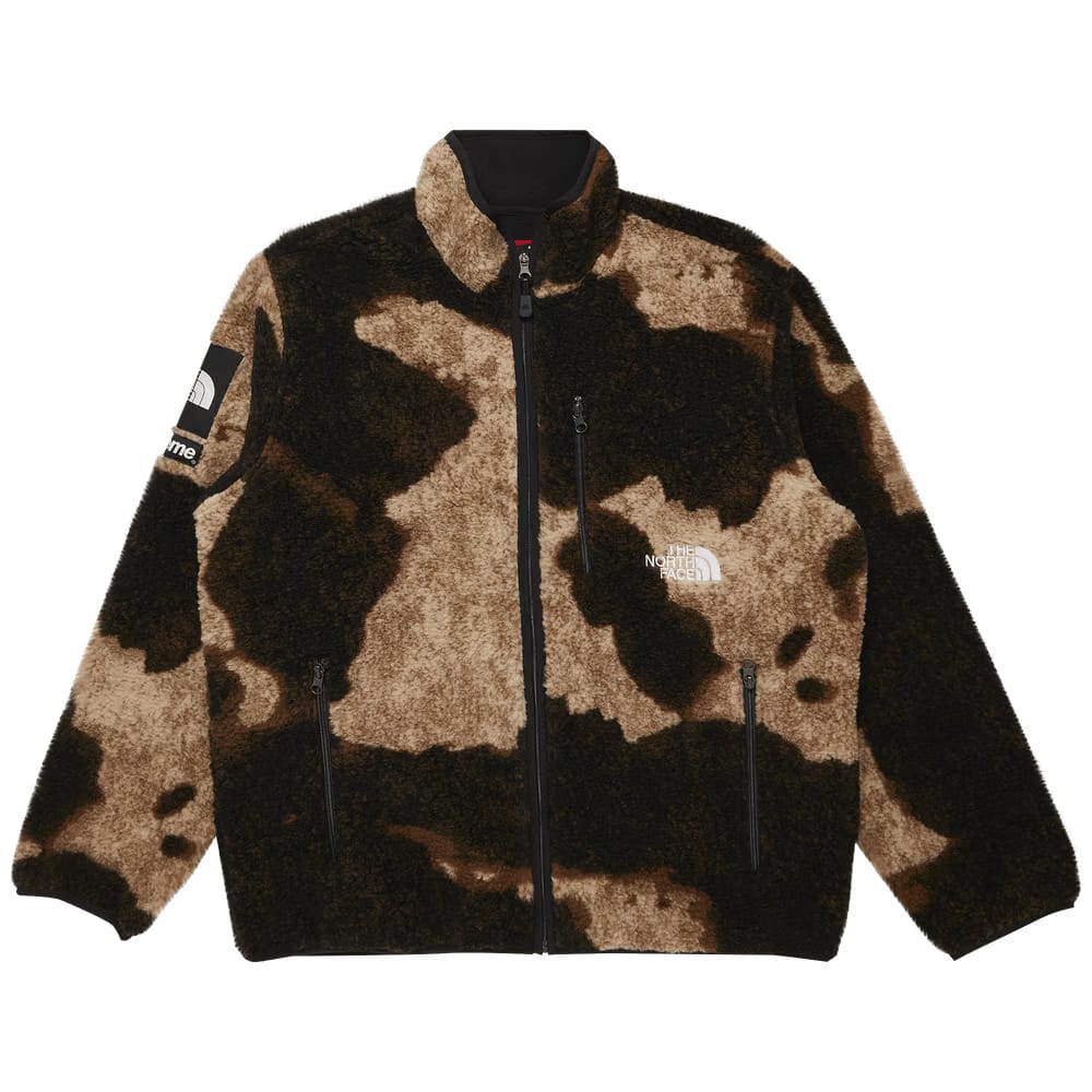 Supreme x The North Face Bleached Denim Print Fleece Jacket Black