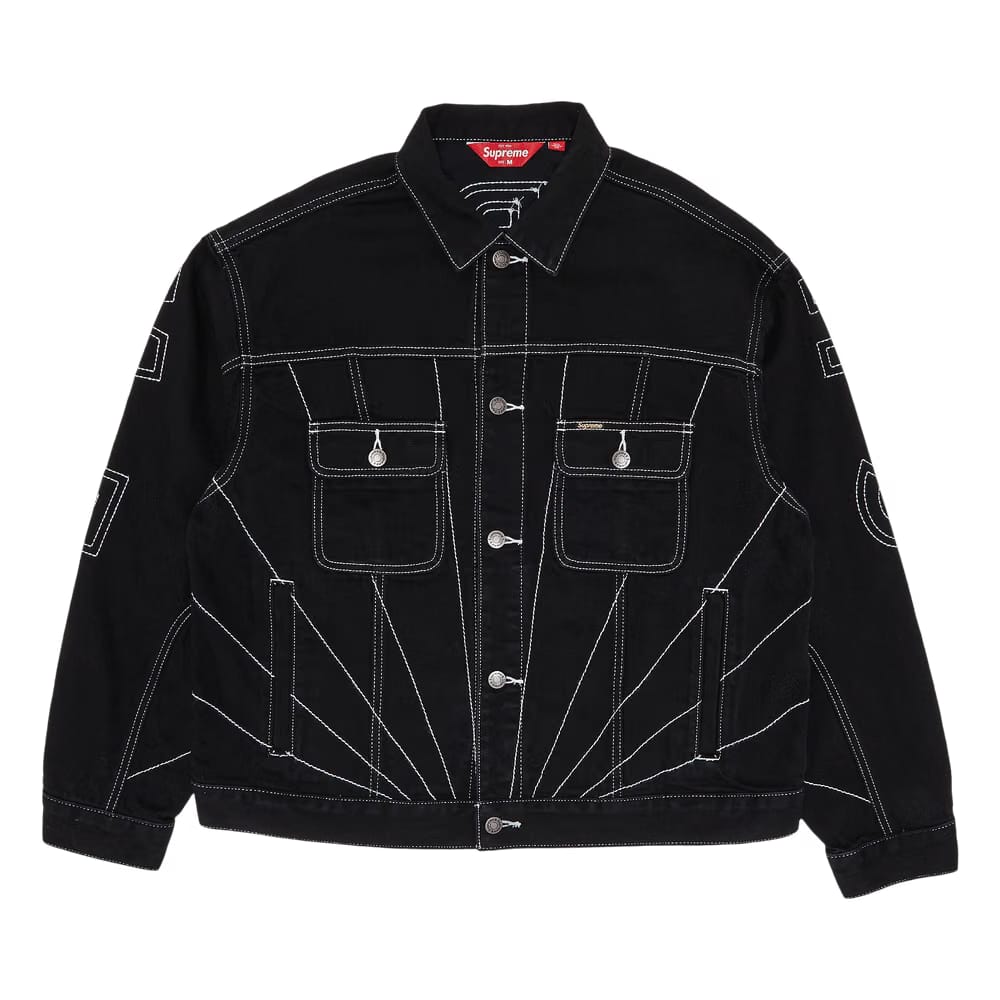 Supreme Radial Embroidered Denim Trucker Jacket Black