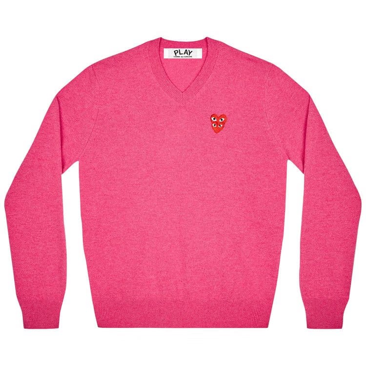 Comme des Garçons PLAY Double Heart Logo V-Neck Sweater Pink