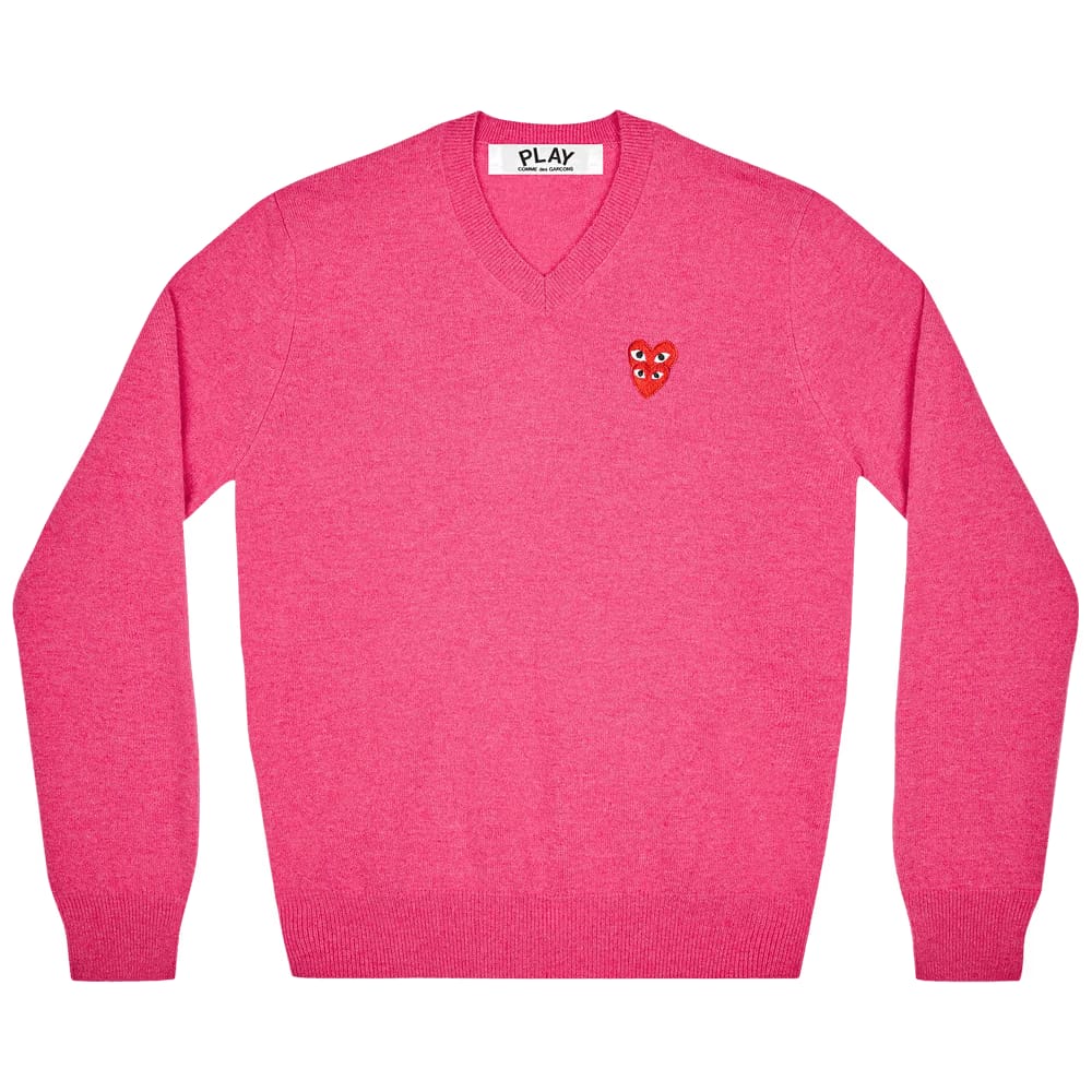 Comme des Garçons PLAY Double Heart Logo V-Neck Sweater Pink