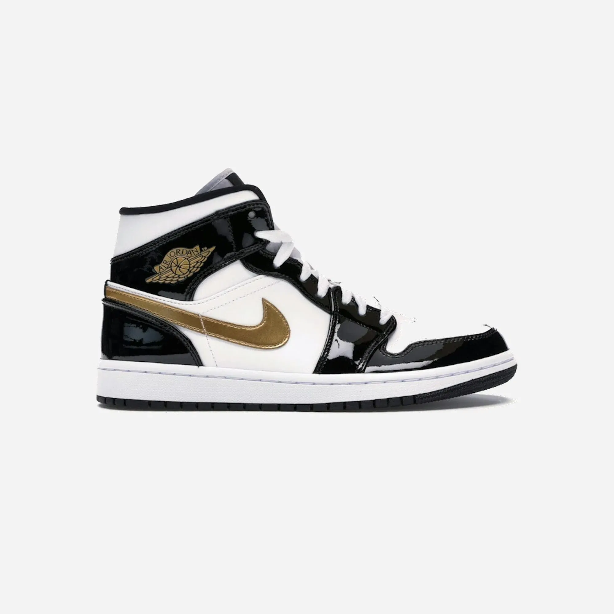 JORDAN 1 MID PATENT BLACK WHITE GOLD