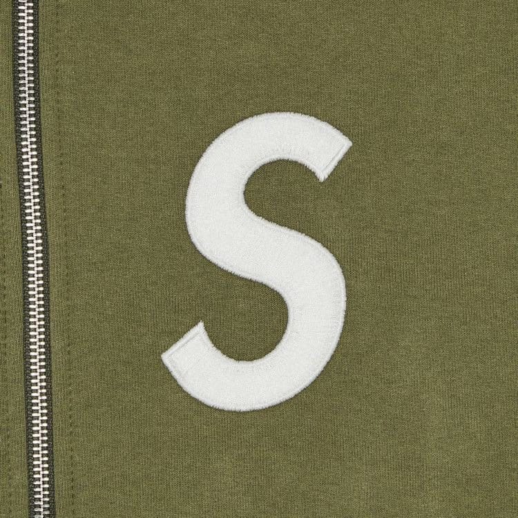 Supreme S Logo Zip Up Hoodie Light Olive