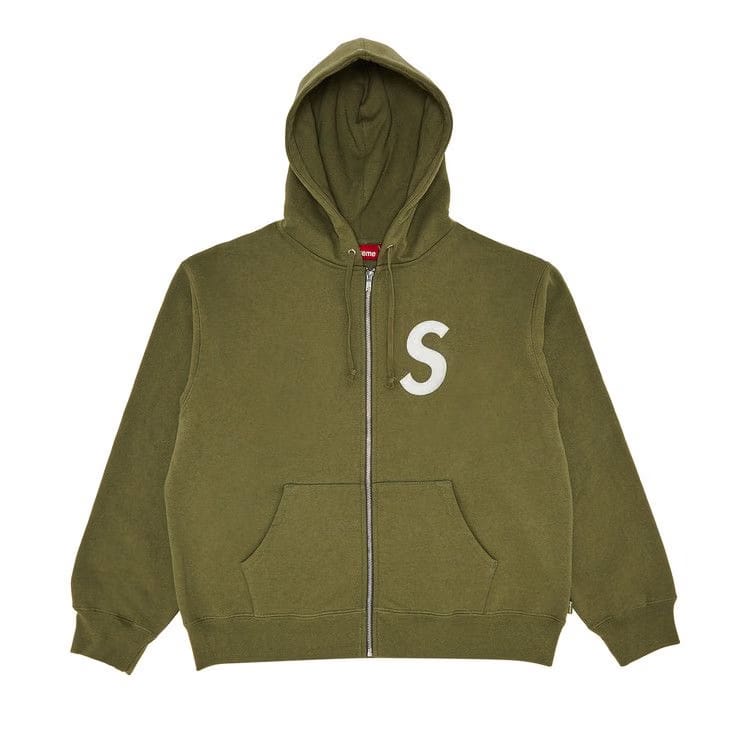 Supreme S Logo Zip Up Hoodie Light Olive