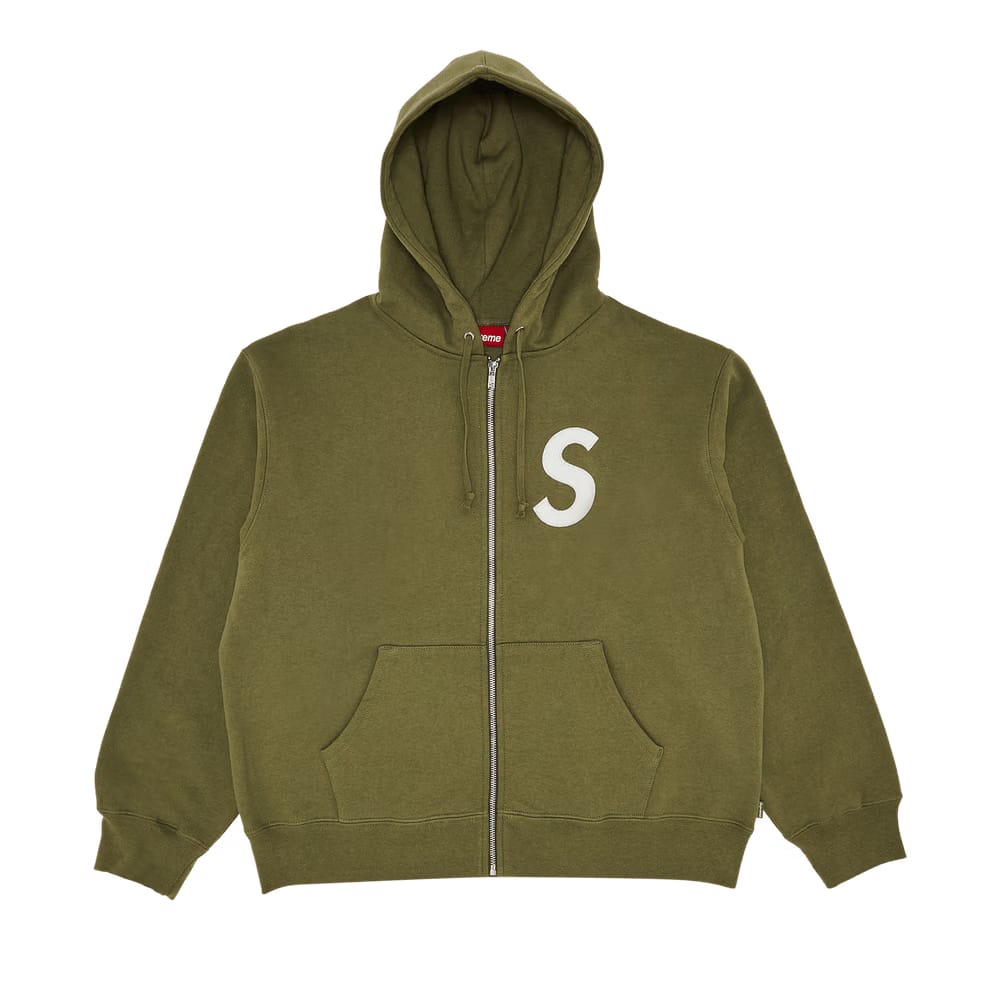 Supreme S Logo Zip Up Hoodie Light Olive