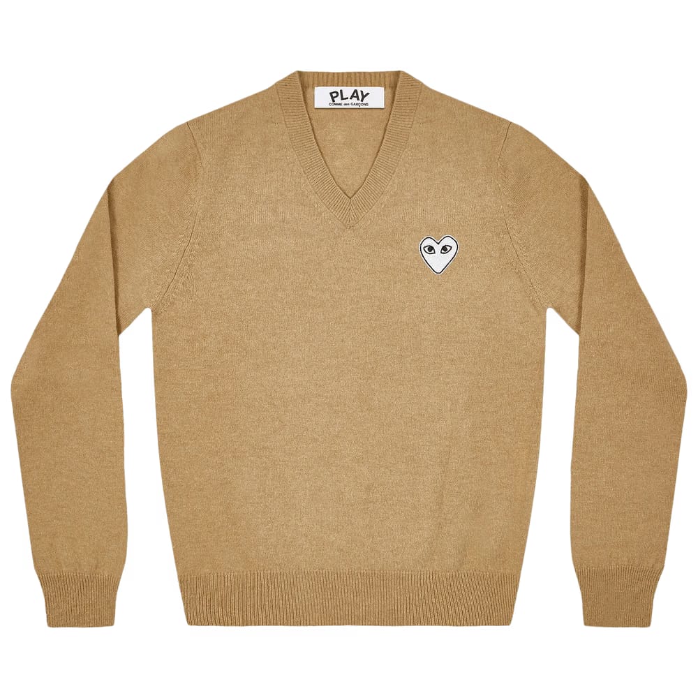 Comme des Garçons PLAY Heart V Neck Sweater Camel