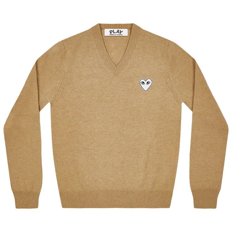 Comme des Garçons PLAY Heart V Neck Sweater Camel