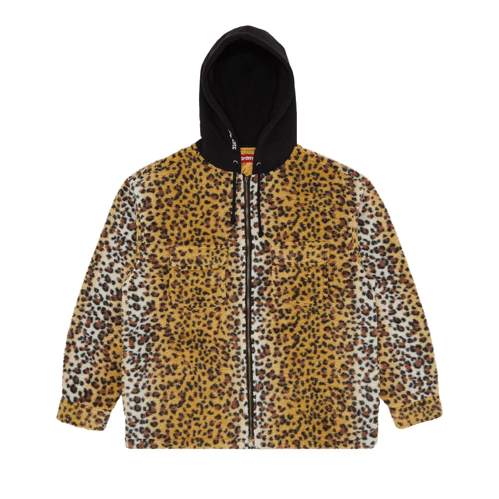 Supreme Fleece Zip Up Hooded Shirt Brown Leopard