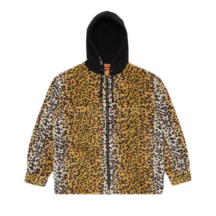 Supreme Fleece Zip Up Hooded Shirt Brown Leopard