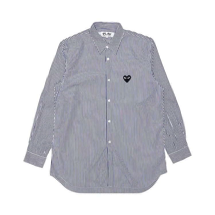 Comme des Garçons PLAY Black Emblem Stripe Button Down Blue