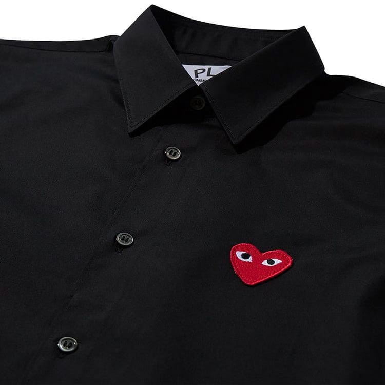 Comme des Garçons Long-Sleeve Woven Button Down Shirt With Red Heart Black