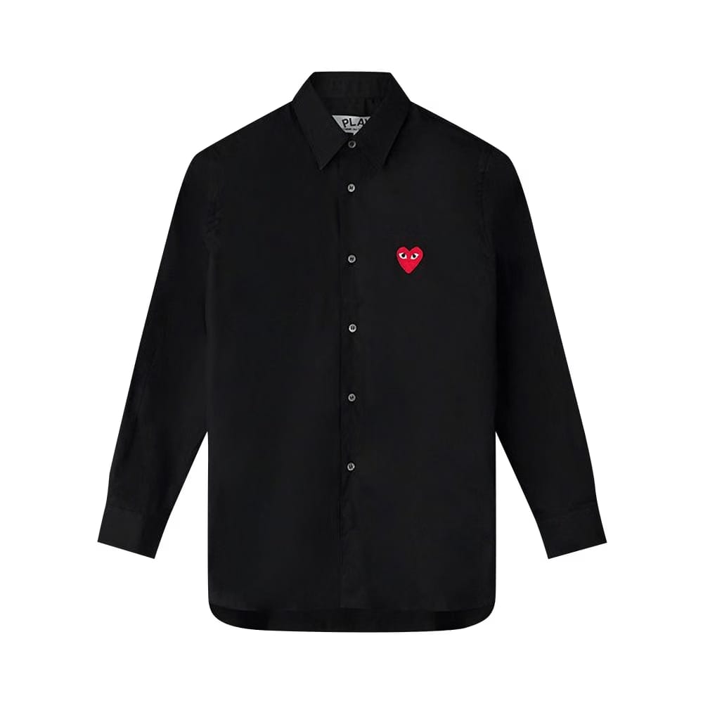 Comme des Garçons Long-Sleeve Woven Button Down Shirt With Red Heart Black