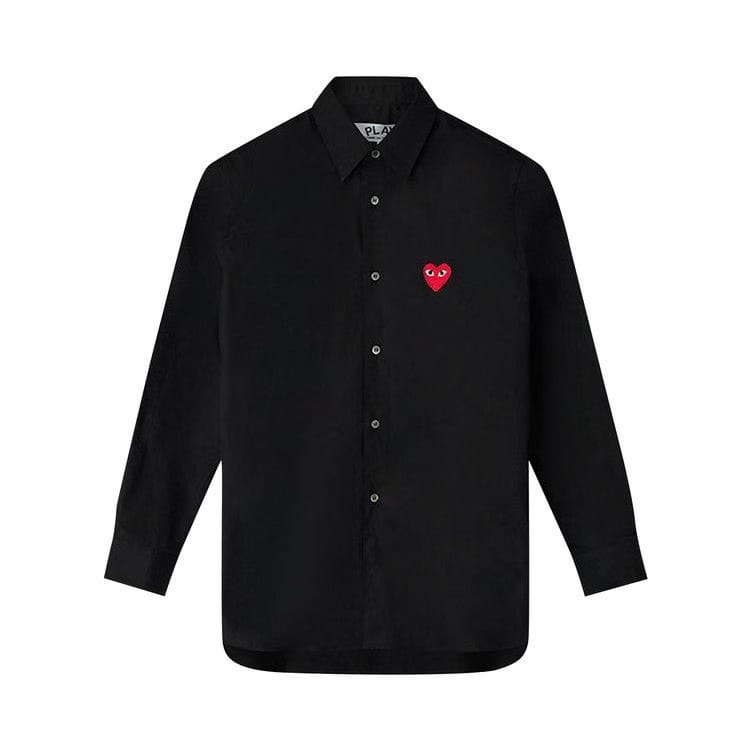 Comme des Garçons Long-Sleeve Woven Button Down Shirt With Red Heart Black