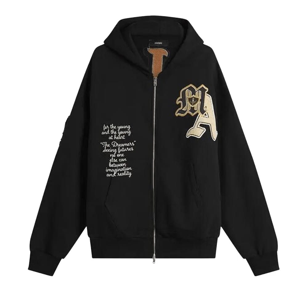 Amiri Varsity Patch Zip Hoodie Black