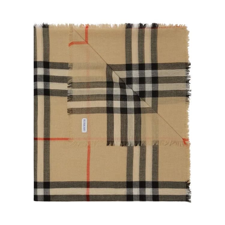 Burberry Check Wool Scarf Sand