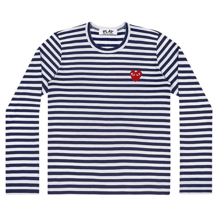 Comme des Garçons PLAY Heart Logo Long-Sleeve Stripe Shirt White Navy
