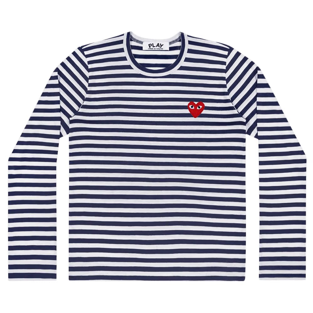Comme des Garçons PLAY Heart Logo Long-Sleeve Stripe Shirt White Navy