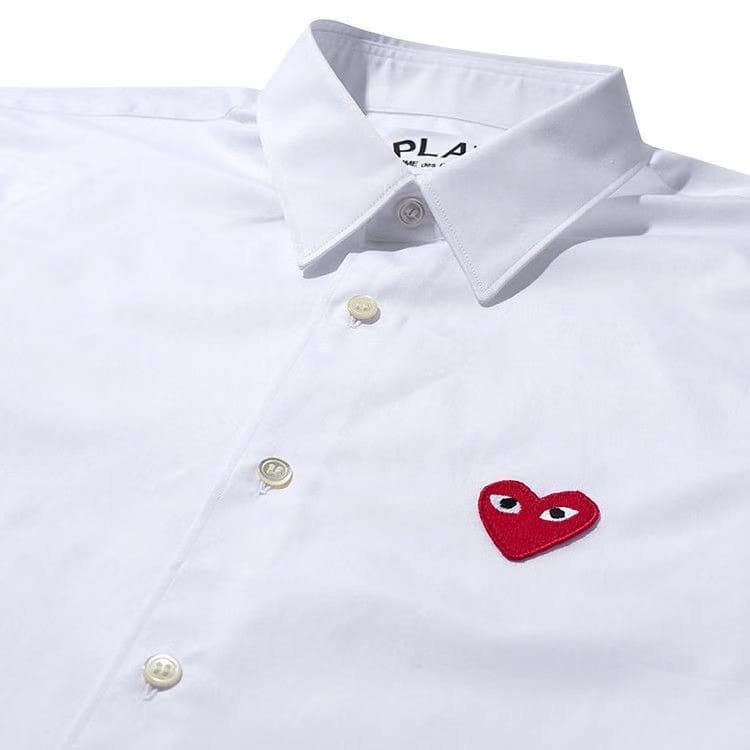 Comme des Garçons Play Long-Sleeve Button Down Shirt With Red Heart White