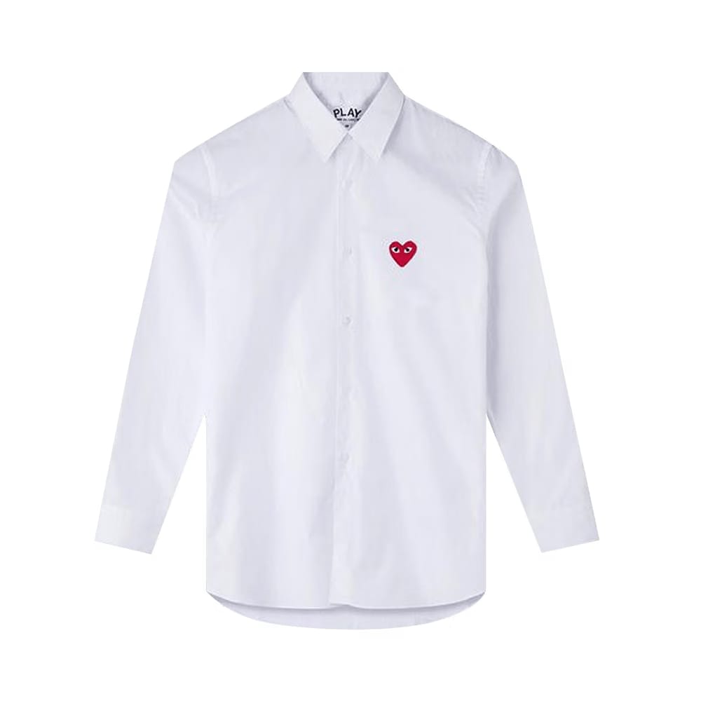 Comme des Garçons Play Long-Sleeve Button Down Shirt With Red Heart White