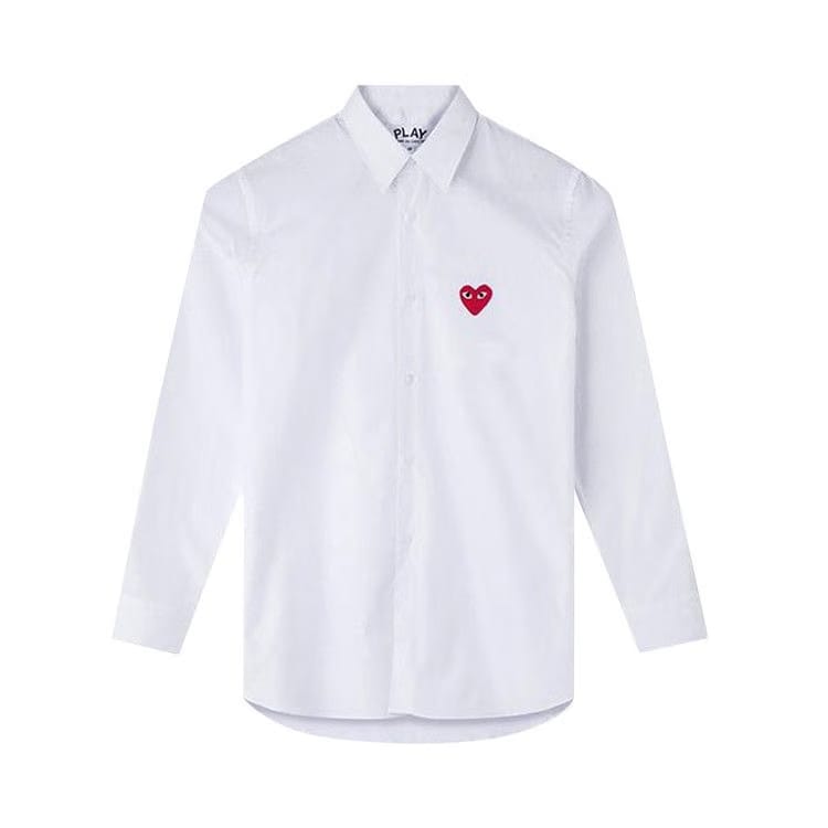 Comme des Garçons Play Long-Sleeve Button Down Shirt With Red Heart White