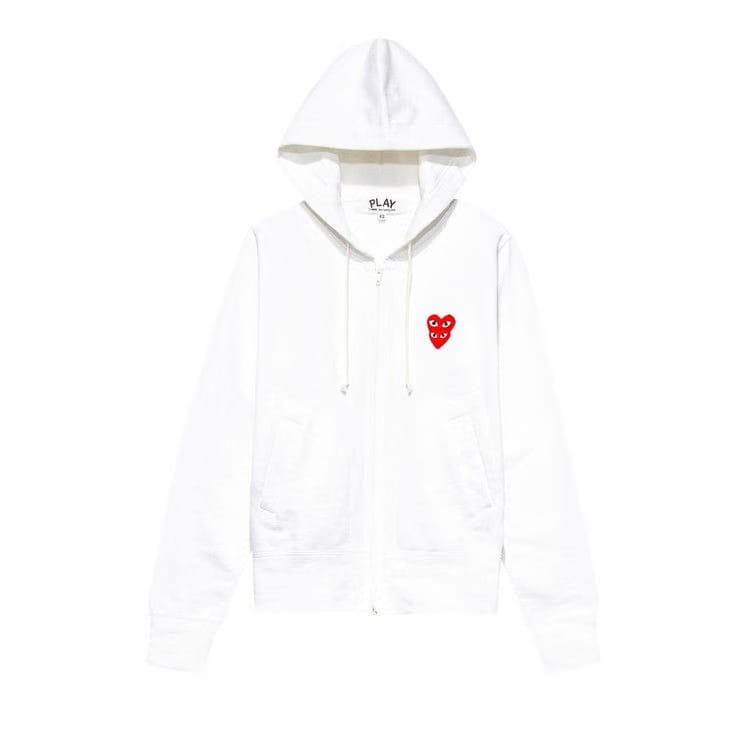 Comme des Garçons PLAY Heart Logo Zip Up Hoodie White