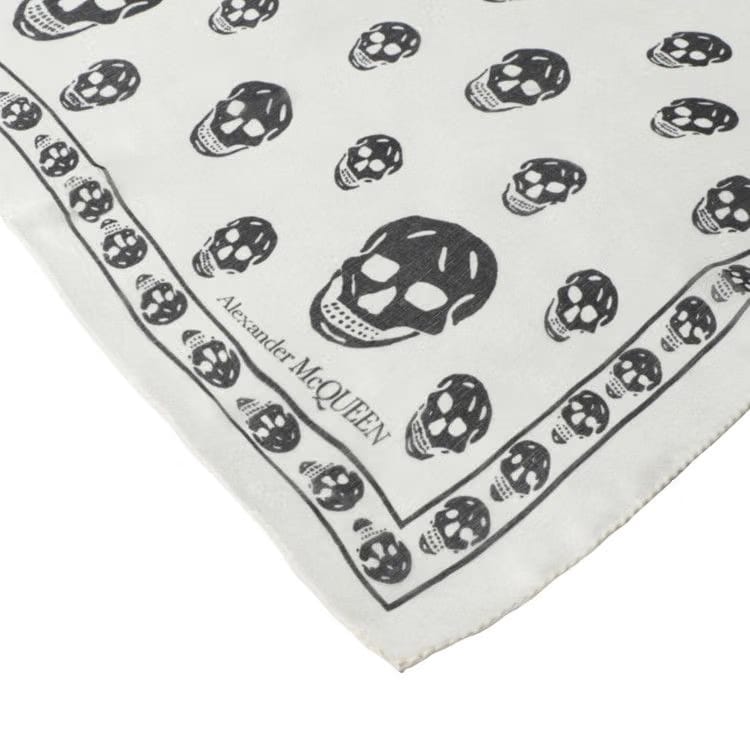 Alexander McQueen Skull Print Silk Scarf Ivory Black