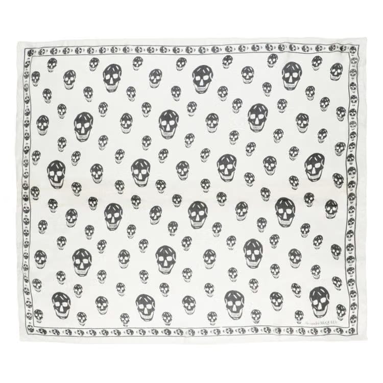 Alexander McQueen Skull Print Silk Scarf Ivory Black