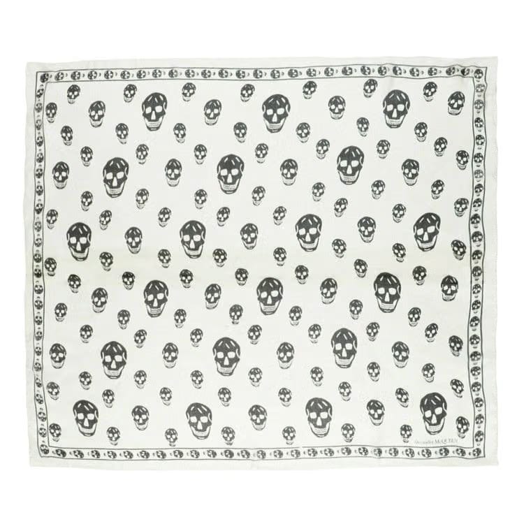 Alexander McQueen Skull Print Silk Scarf Ivory Black