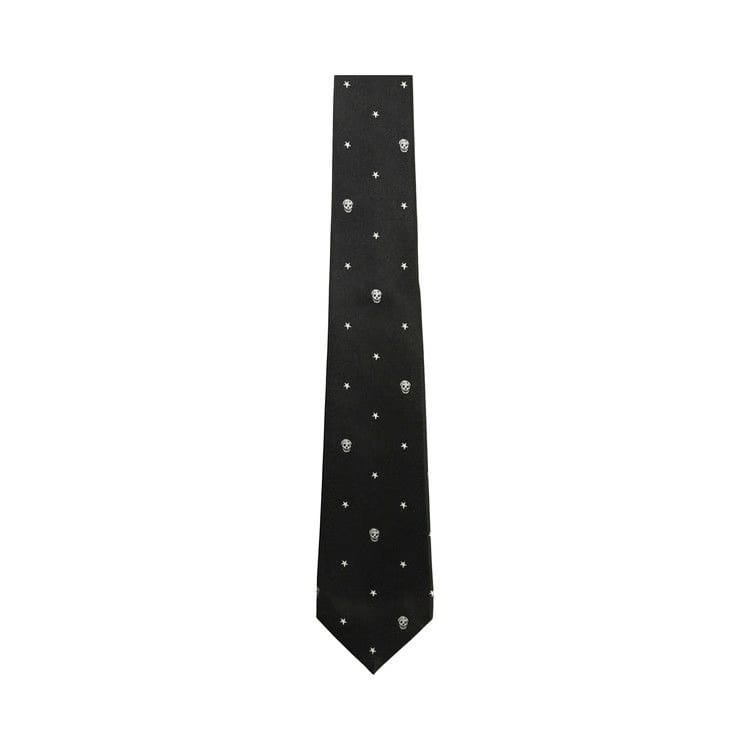 Alexander McQueen Stars And Skulls Silk Tie Black Ivory